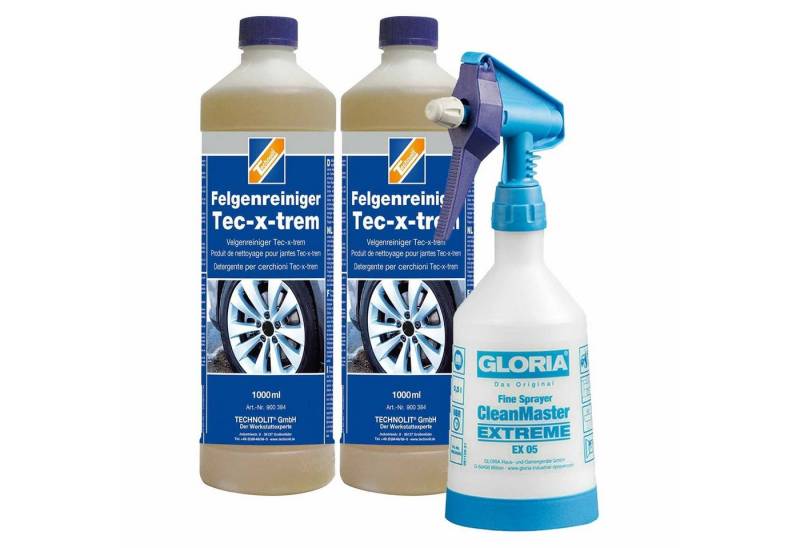 TECHNOLIT® Felgenreiniger Tec-x-trem 2x 1L + Sprühflasche Alu Stahl Chrom Felge Felgenreiniger von TECHNOLIT®