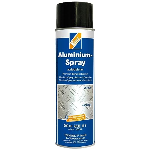 TECHNOLIT Aluminium-Spray 500ml, Alu-Spray zur Ausbesserung, Korrosionsschutz, für Metall Keramik Holz Glas von TECHNOLIT