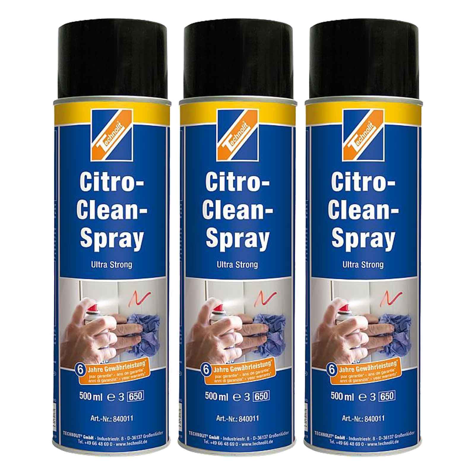 TECHNOLIT Citro-Clean-Spray UltraStrong 0,5l Spezialreiniger Kleberesteentferner Menge:3 von TECHNOLIT