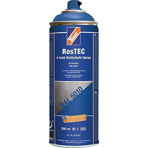 TECHNOLIT RosTEC 4-Fach Rostschutz RAL Spray 500 ml, Farbspray, Rostschutzspray, Korrosionsschutz, Grundierung, Farbe:enzianblau von TECHNOLIT