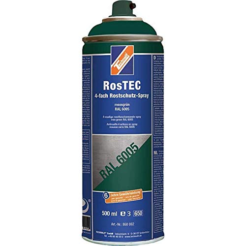 TECHNOLIT RosTEC 4-Fach Rostschutz RAL Spray 500 ml, Farbspray, Rostschutzspray, Korrosionsschutz, Grundierung, Farbe:moosgrün von TECHNOLIT