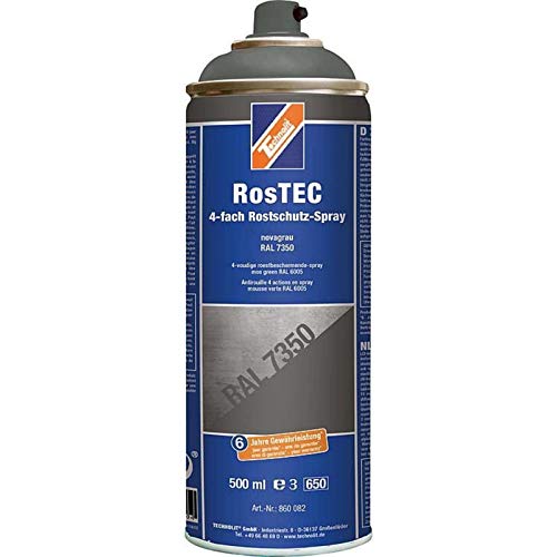 TECHNOLIT RosTEC 4-Fach Rostschutz RAL Spray 500 ml, Farbspray, Rostschutzspray, Korrosionsschutz, Grundierung, Farbe:novagrau von TECHNOLIT