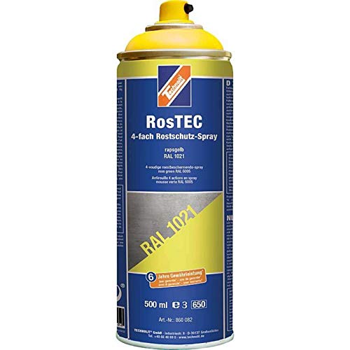 TECHNOLIT RosTEC 4-Fach Rostschutz RAL Spray 500 ml, Farbspray, Rostschutzspray, Korrosionsschutz, Grundierung, Farbe:rapsgelb von TECHNOLIT