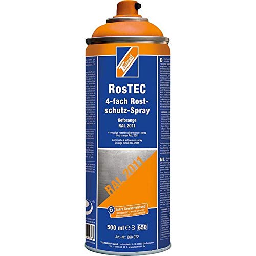 TECHNOLIT RosTEC 4-Fach Rostschutz RAL Spray 500 ml, Farbspray, Rostschutzspray, Korrosionsschutz, Grundierung, Farbe:tieforange von TECHNOLIT