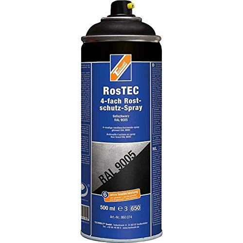 TECHNOLIT RosTEC 4-Fach Rostschutz RAL Spray 500 ml, Farbspray, Rostschutzspray, Korrosionsschutz, Grundierung, Farbe:tiefschwarz von TECHNOLIT