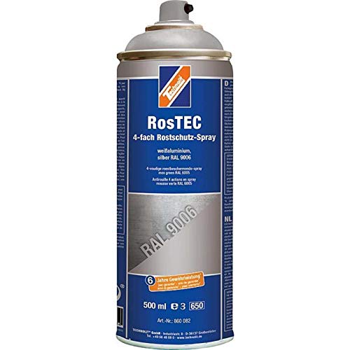 TECHNOLIT RosTEC 4-Fach Rostschutz RAL Spray 500 ml, Farbspray, Rostschutzspray, Korrosionsschutz, Grundierung, Farbe:weißaluminium von TECHNOLIT