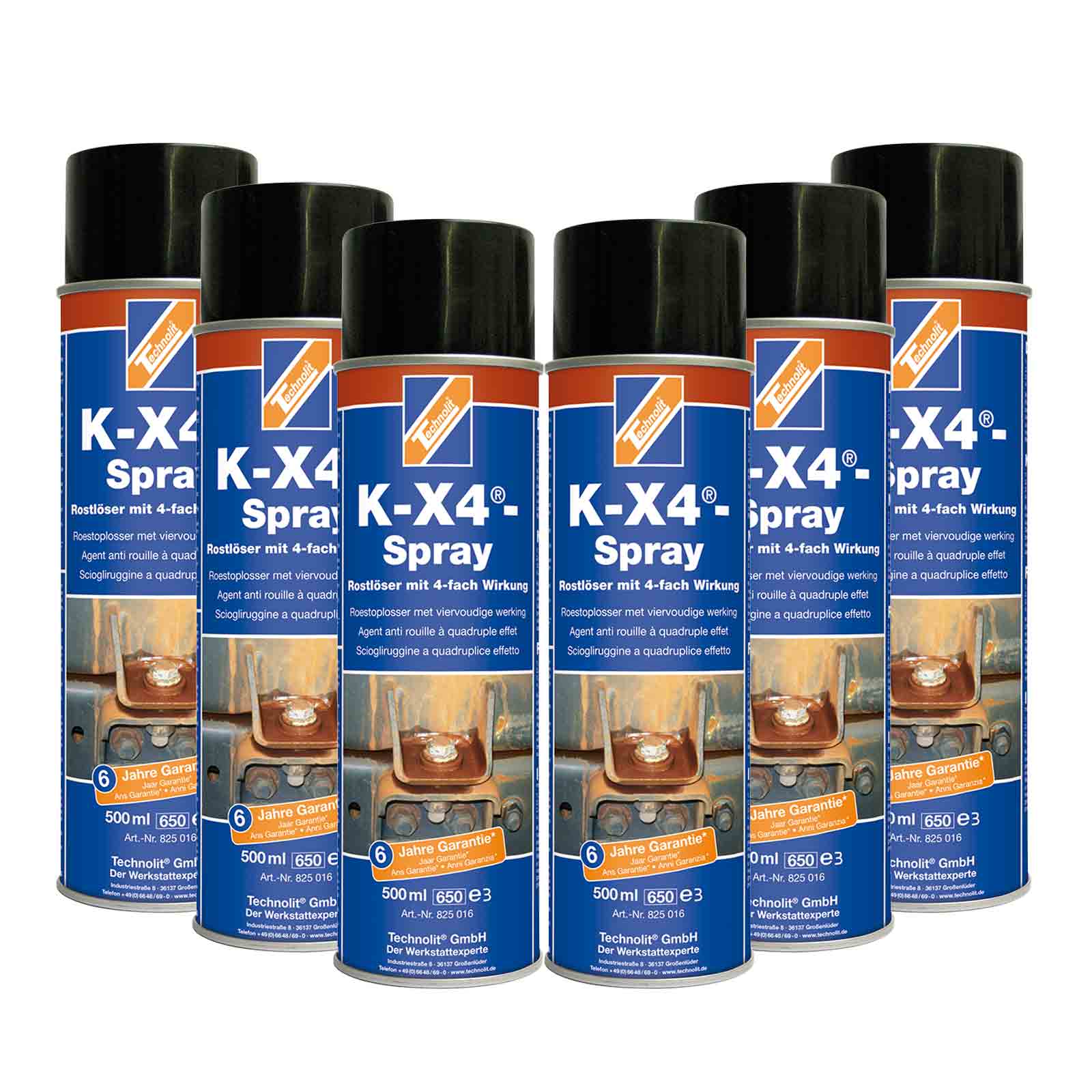 TECHNOLIT Rostlöser-Spray K-X-4 500 ml, Rostentferner, Entroster, Schmiermittel Menge:6 von TECHNOLIT