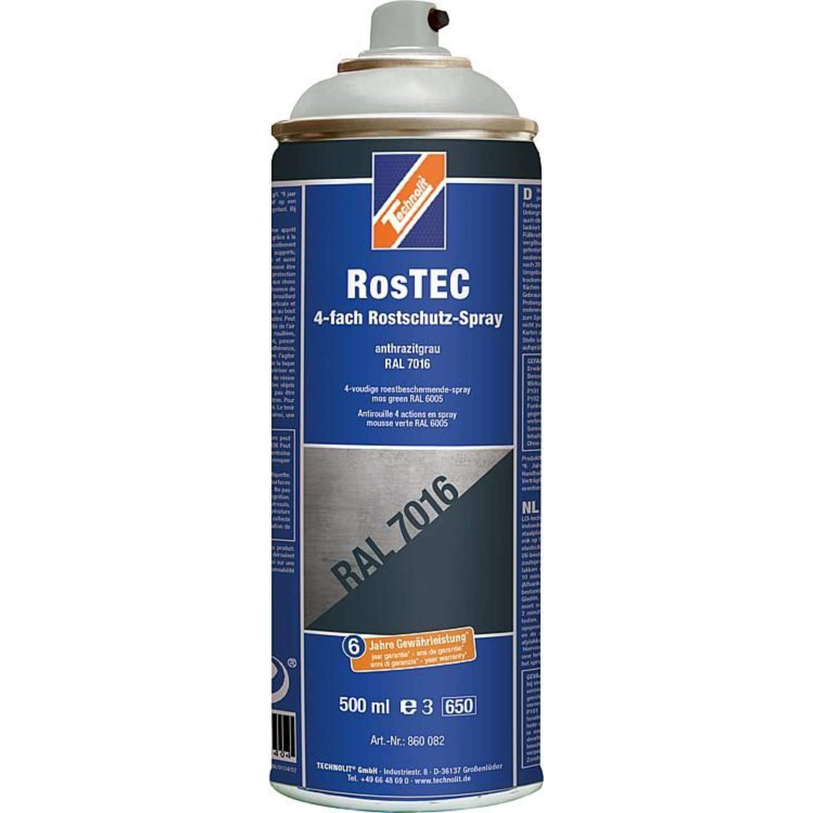 TECHNOLIT Rostschutz Spray RosTEC 4-Fach, Farbspray Korrosionsschutz Grundierung Farbe:anthrazitgrau von TECHNOLIT