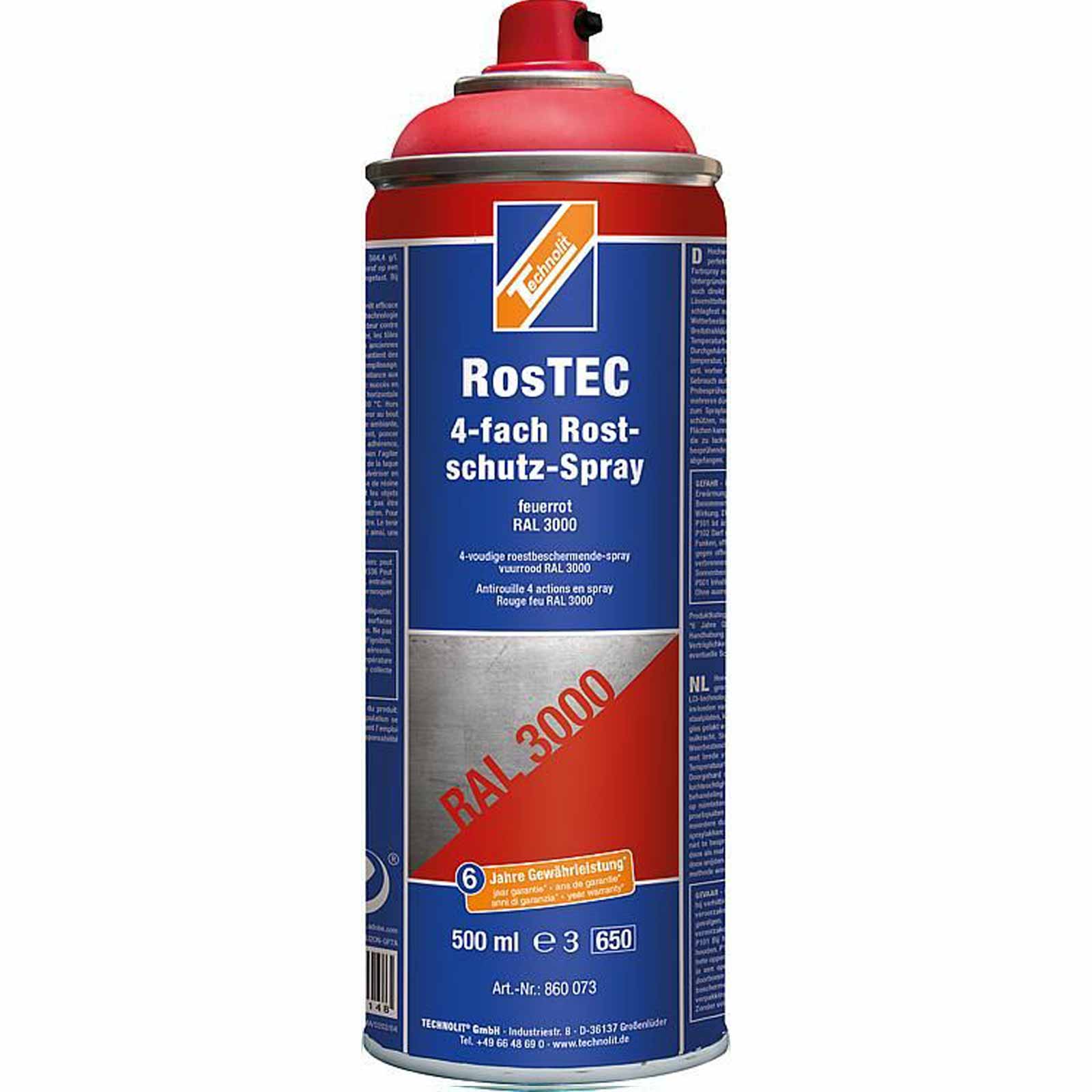 TECHNOLIT Rostschutz Spray RosTEC 4-Fach, Farbspray Korrosionsschutz Grundierung Farbe:feuerrot von TECHNOLIT