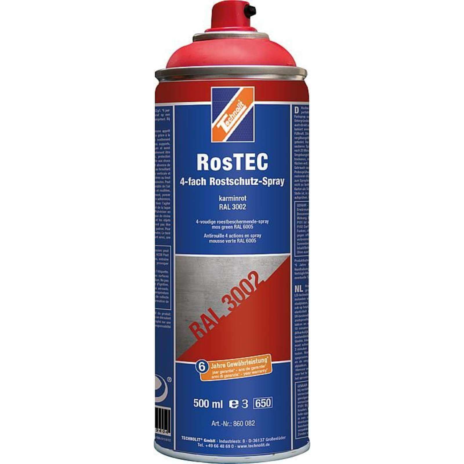 TECHNOLIT Rostschutz Spray RosTEC 4-Fach, Farbspray Korrosionsschutz Grundierung Farbe:kaminrot von TECHNOLIT