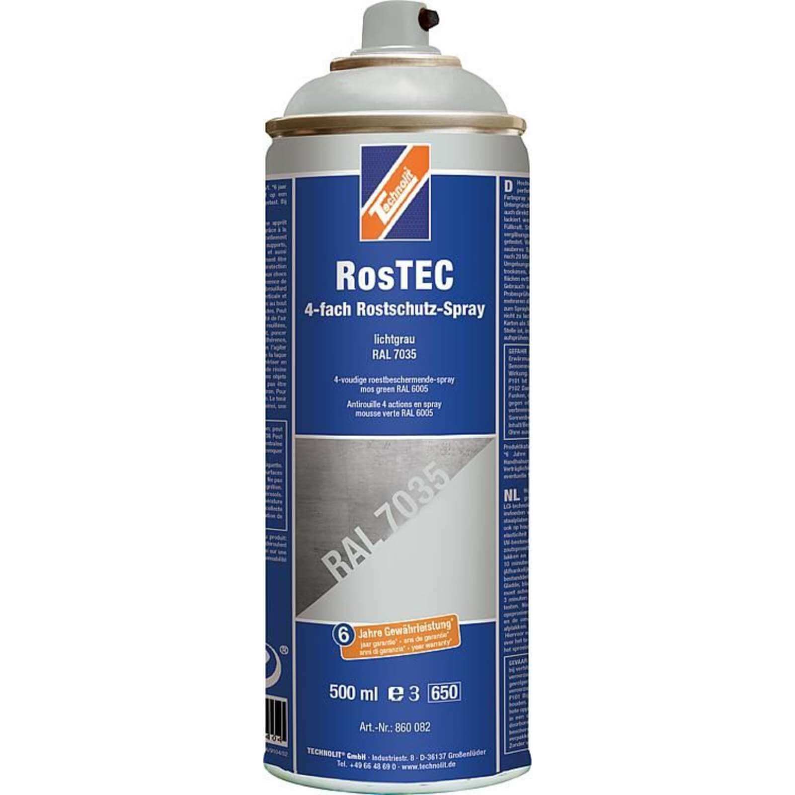 TECHNOLIT Rostschutz Spray RosTEC 4-Fach, Farbspray Korrosionsschutz Grundierung Farbe:lichtgrau von TECHNOLIT