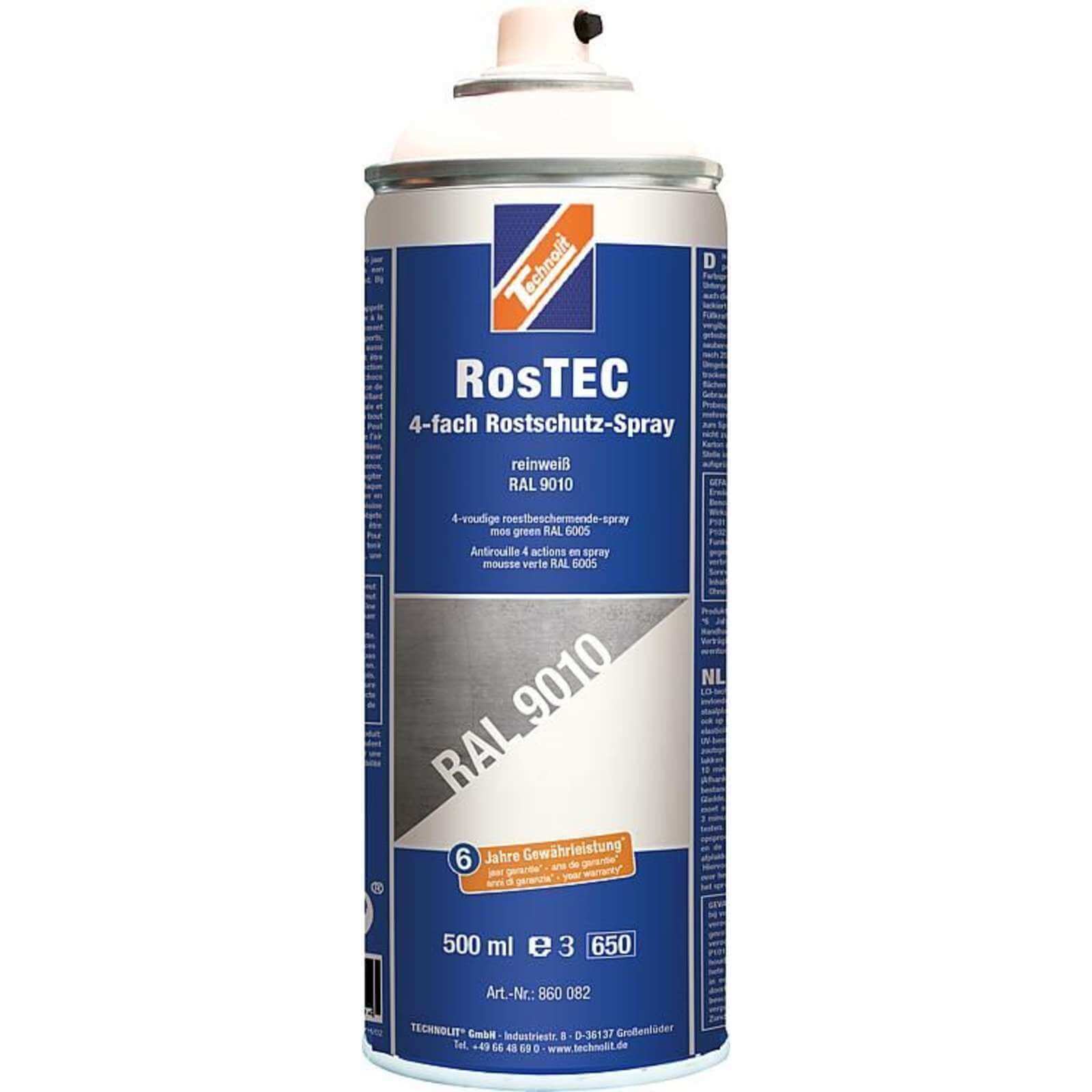 TECHNOLIT Rostschutz Spray RosTEC 4-Fach, Farbspray Korrosionsschutz Grundierung Farbe:reinweiß von TECHNOLIT