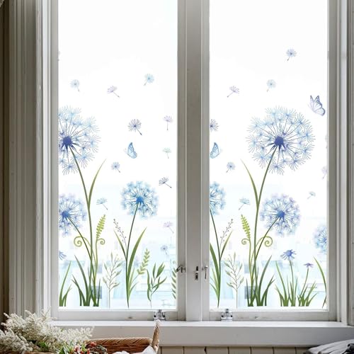 Löwenzahn Fensteraufkleber Doppelseitige Selbstklebend PVC Wasserdicht Fensterbilder, Pflanzen Schmetterling Fensterbilder, Abziehbar Wanddekoration Fensterdeko Aufkleber von TECHO