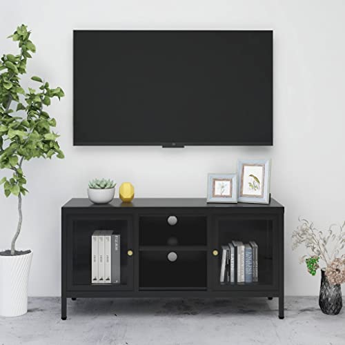 Fernsehschrank schwarz 105x35x52 cm Stahl und Glas Möbel von TECHPO