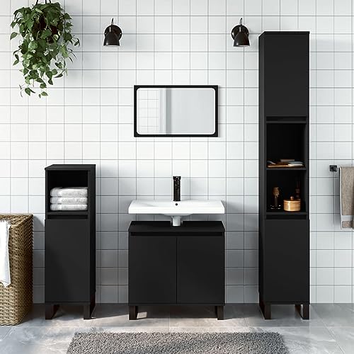 Furniture Home Tools Badezimmerschrank-Set, 3-teilig, Holz, Schwarz von TECHPO
