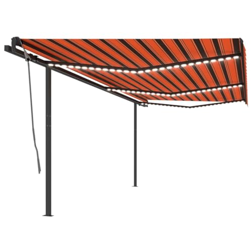 Furniture Home Tools Manuell einziehbare Markise mit LED, 6 x 3 m, Orange und Braun von TECHPO