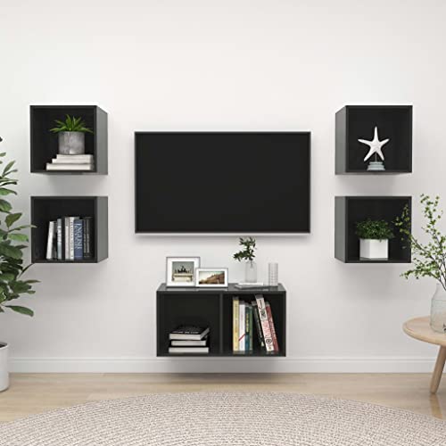 Furniture Home Tools TV-Schrank-Set, 5-teilig, Hochglanz-Grau, Holzwerkstoff von TECHPO
