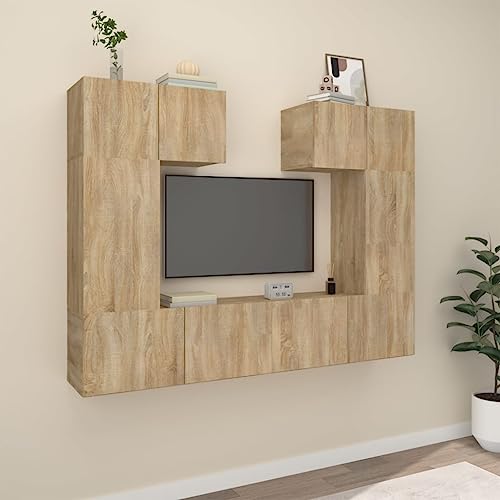 Furniture Home Tools TV-Schrank-Set, 6-teilig, Sonoma-Eiche, Holzwerkstoff von TECHPO