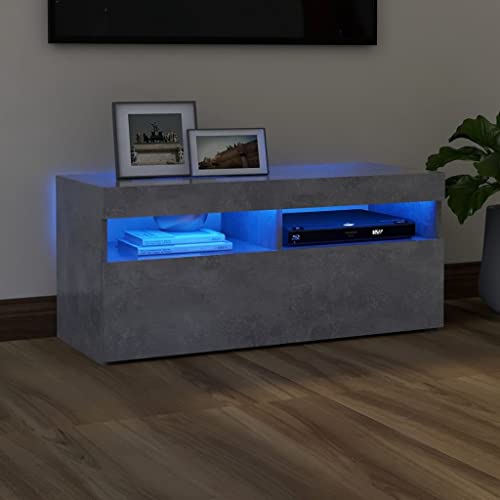 Furniture Home Tools TV-Schrank mit LED-Leuchten Betongrau 90x35x40 cm von TECHPO