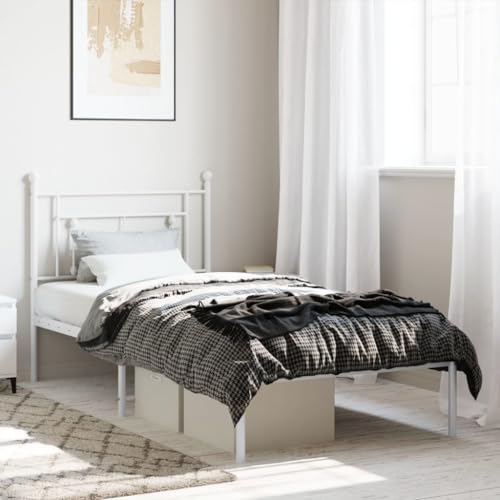TECHPO Betten & Bettrahmen Metall Bettgestell mit Kopfteil Weiß 90x200 cm Möbel von TECHPO
