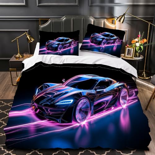 TECHPO Bettwäsche 135x200 Sportwagen 3D Motiv Bettbezug Mit Reißverschluss Weiche Mikrofaser Kreatives Auto Bettwäsche-Set Bettbezüge Mit 2 Kissenbezug 80x80 cm Für Kinder Junge Mädchen von TECHPO