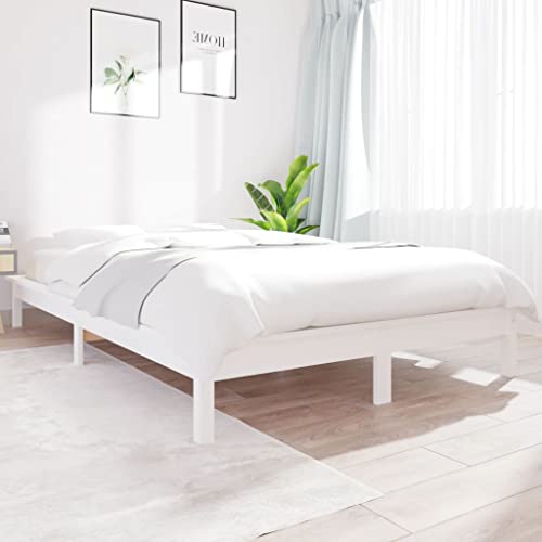 TECHPO Furniture Home Tools Bettgestell Weiß 135x190 cm Doppelbett Massivholz Kiefer von TECHPO