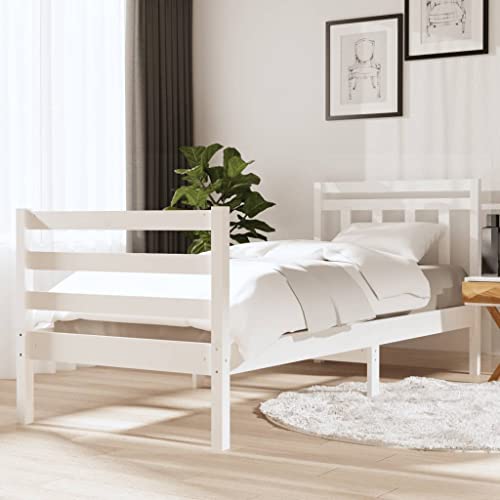 TECHPO Furniture Home Tools Bettgestell Weiß 90x190 cm Einzelbett Massivholz von TECHPO