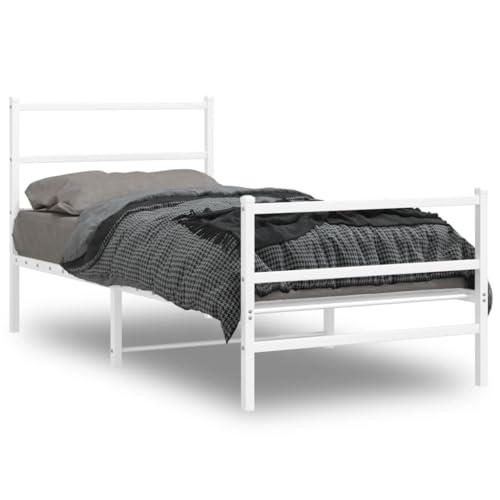 TECHPO Furniture Home Tools Bettgestell aus Metall mit Kopfteil und Fußteil, Weiß, 90 x 190 cm, Einzelbett von TECHPO