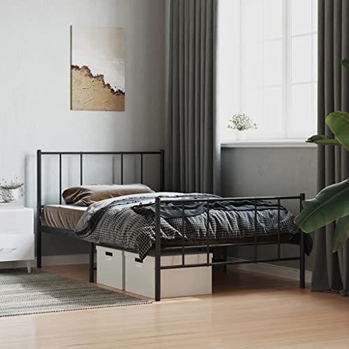 TECHPO Furniture Home Tools Metallbettrahmen mit Kopfteil und Fußteil, schwarz, 75 x 190 cm, kleines Einzelbett von TECHPO