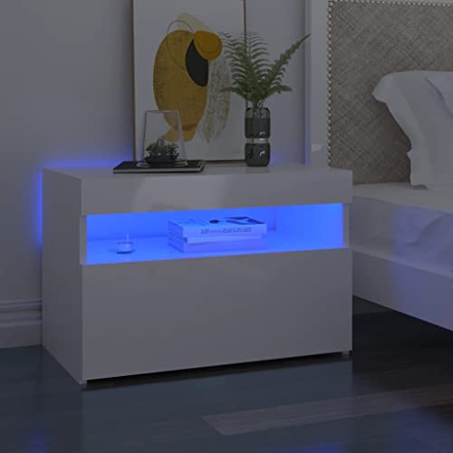 TECHPO Furniture Home Tools Nachttisch & LED-Leuchten 2 Stück Hochglanz Weiß 60 x 35 x 40 cm von TECHPO