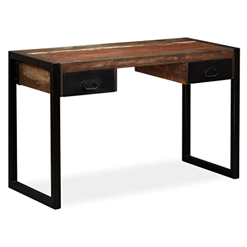 TECHPO Furniture Home Tools Schreibtisch mit 2 Schubladen, massives Altholz, 120 x 50 x 76 cm von TECHPO