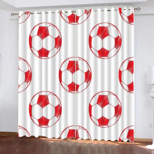 TECHPO Kindervorhänge Fußball 3D-Digitaldruck-Verdunkelungsvorhänge mit Ösen Kreativer Fußball Perforierte Vorhänge aus Polyester, Wohnzimmer, Schlafzimmer, 2er-Set 50x140cm (BxH) von TECHPO