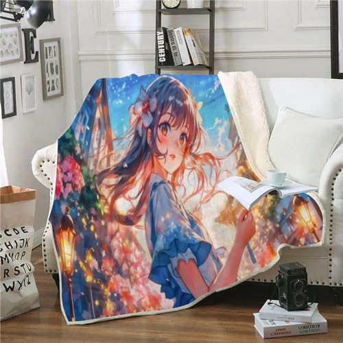 TECHPO Kuscheldecken 150x200 Anime Frau Sherpa Decke Zweiseitige Wohndecke Mikrofaser Sofadecke Japanische Animation Dekorativ Wohndecke Mikrofaser Flanell Fleecedecke，Bunte Geschenke von TECHPO