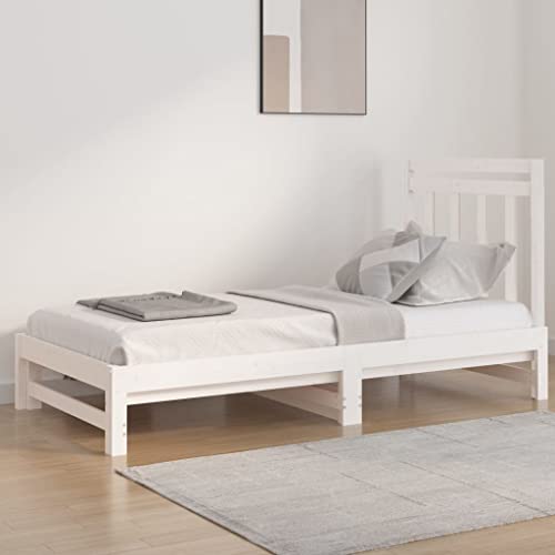 TECHPO Nice Beds & Accessories Betten & Bettrahmen Ausziehbares Tagesbett Weiß 2x(90x190) cm Massivholz Kiefer von TECHPO