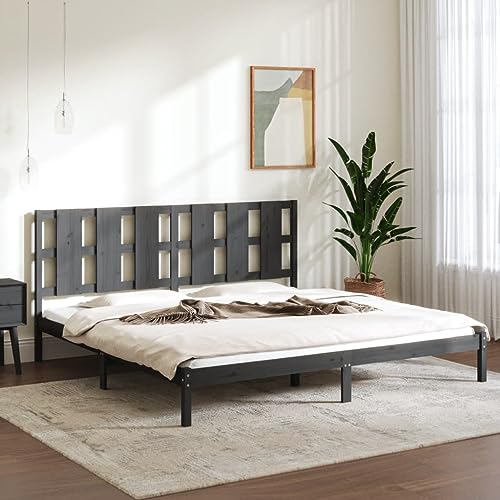 TECHPO Nice Beds & Accessories Betten & Bettrahmen Bettgestell Grau Massivholz 180x200 cm Super King Size von TECHPO