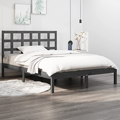 TECHPO Nice Beds & Accessories Betten & Bettrahmen Bettgestell Grau Massivholz 200x200 cm von TECHPO