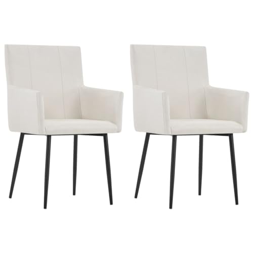 TECHPO Nice Chairs Küchen- und Esszimmerstühle mit Armlehnen, 2 Stück, cremefarbener Stoff von TECHPO