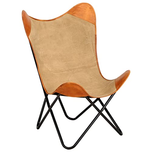 TECHPO Nice Chairs Sessel, Relaxsessel & Sleeper Chairs-Butterfly Chair Brown Real Leather and Canvas von TECHPO