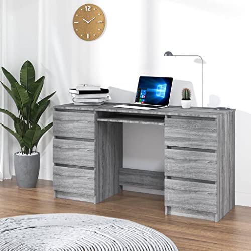 TECHPO Schreibtisch Schreibtisch Grau Sonoma 140x50x77cm Holzmöbel von TECHPO