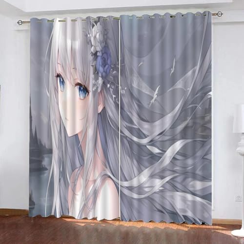 TECHPO Vorhang Blickdicht Gardinen Mit Ösen Japanischer Anime Perforierte Vorhänge aus Polyester, Wohnzimmer, Schlafzimmer, 2er-Set 75x166cm Cartoon Girl 3D-Digitaldruck-Verdunkelungsvorhänge von TECHPO