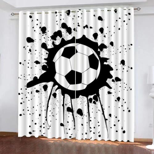 Vorhänge 3D Blickdichte Fußball Wohnzimmer Thermo Kälteschutz Vorhänge 280x245 cm(BxH), 2er Set Doodle-Fußball Heimdekoration Vorhänge aus Polyester von TECHPO