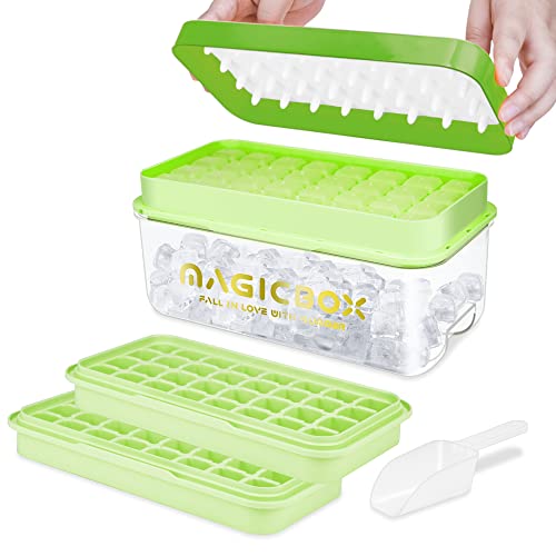 Eiswürfelbehälter mit Deckel, Lebensmittelechte Eiswürfelform, Alle Eiswürfel in Einer Sekunde Freigeben, BPA-Frei, 64 Stück Eiswürfel (Grün Ice Cube Tray) von TECHSHARE