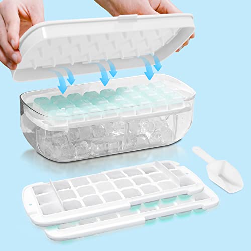 Eiswürfelbehälter mit Deckel, lebensmittelechte Eiswürfelform, alle Eiswürfel in einer Sekunde freigeben, Wiederverwendbare Ice Cube Tray (Weiß) von TECHSHARE