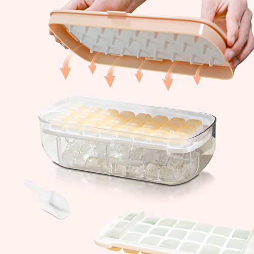 Eiswürfelbehälter mit Deckel, lebensmittelechte Silikon Eiswürfelform, alle Eiswürfel in einer Sekunde freigeben, wiederverwendbare 48 Ice Cube Tray (Rosa) von TECHSHARE