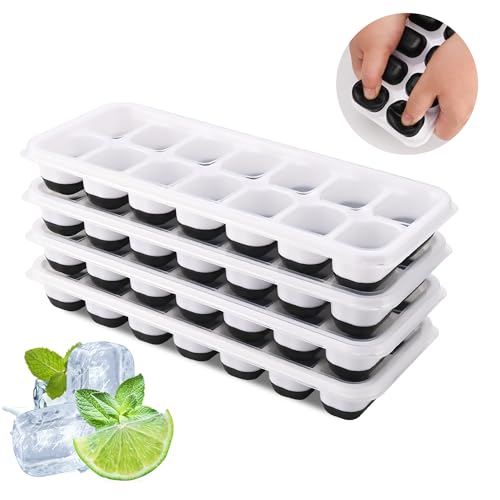Eiswürfelform, 4 Stück Silikon Eiswürfelbehälter mit Deckel, BPA Frei TECHSHARE Eiswürfelformen für Whiskey, Cocktails, Getränke, Eiswürfel(Schwarz Ice Cube Tray) von TECHSHARE