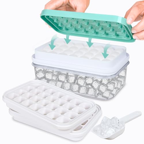 Eiswürfelform, Eiswürfelbehälter mit Deckel und Behälte, 56 Stück Eiswürfel, Leicht Herausnehmbare BPA-Freie Eiswürfelformen, Silikon Ice Cube Tray for Kaffee, Whiskey, Getränke(Blau) von TECHSHARE