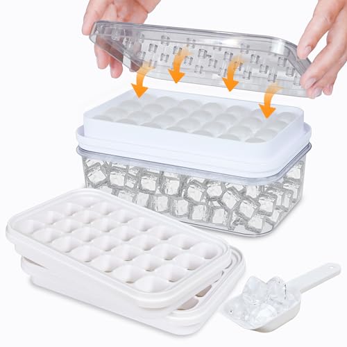 Eiswürfelform, Eiswürfelbehälter mit Deckel und Box, 56 Stück Eiswürfel, Leicht Herausnehmbare BPA-Freie Eiswürfelformen, Silikon Ice Cube Tray for Kaffee, Whiskey, Getränke(Transparente) von TECHSHARE