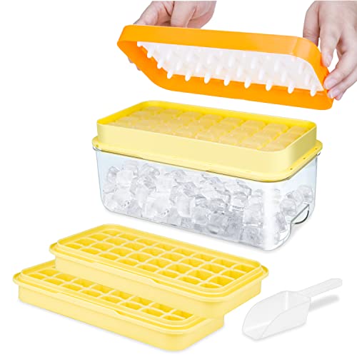Eiswürfelform, Lebensmittelechte Eiswürfelbehälter Silikon, Alle Eiswürfel in Einer Sekunde Freigeben, BPA-Frei Eiswürfelform mit Deckel (Orange Ice Cube Tray) von TECHSHARE