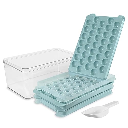 Eiswürfelform, Runde Eiswürfelbehälter mit Deckel für Cocktail, Whiskey, Kaffee, 2,5cm x 111 Eiswürfel (3 Ice Cube Tray & 1 eiswürfel box & 1 Schaufel) von TECHSHARE