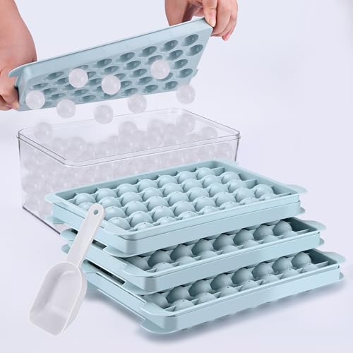 Eiswürfelform, Runde Eiswürfelbehälter mit Deckel für Cocktail, Whiskey, Kaffee, 2,5cm x 111 Eiswürfel (3 Ice Cube Tray & 1 eiswürfel box & 1 Schaufel) von TECHSHARE